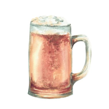 Hafif bira ve köpüklü bira bardağı. Oktoberfest bayram festivalinde kitleler ya da litre bira, yarım litre bira, geleneksel içecek, içecek. suluboya el çizimi arkaplandan izole edilmiş.