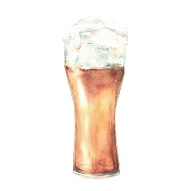 Bir bardak bira. Köpüklü bira içecekleri, yarım litre hafif altın alkollü içecek. Oktoberfest Almanya festival kartı için suluboya çizimi, çıkartma. Arkaplandan izole edilmiş elle çizilmiş