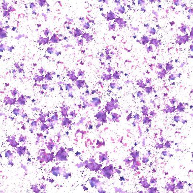 Mor, eflatun, mor suluboya lekeleri ve pürüzsüz bir desen. Soyut gül mavisi lekeler ve izole beyaz arka planda fırça darbesi. El boyaması illüstrasyon, yaz çiçeği tasarımı arka plan.