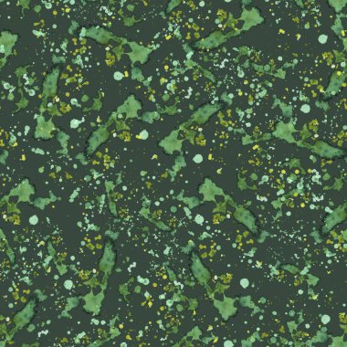 Suluboya lekeler ve kusursuz desenli el çizimleri. Soyut zeytin, çimen doğası yeşil fırça darbesi, kumaş, paketleme, koleksiyon defteri için izole edilmiş koyu arkaplan dokusu lekeleri.