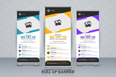 Roll up banner design template Presentation, vertical, abstract background, pull up design, modern x-banner clipart