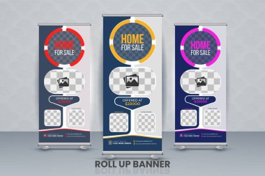 Ev satışı için pankart tasarımı şablonu sunum, dikey, soyut arkaplan, tasarımı kaldır, modern x pankartı