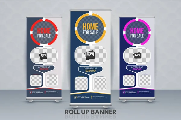 Ev satışı için pankart tasarımı şablonu sunum, dikey, soyut arkaplan, tasarımı kaldır, modern x pankartı