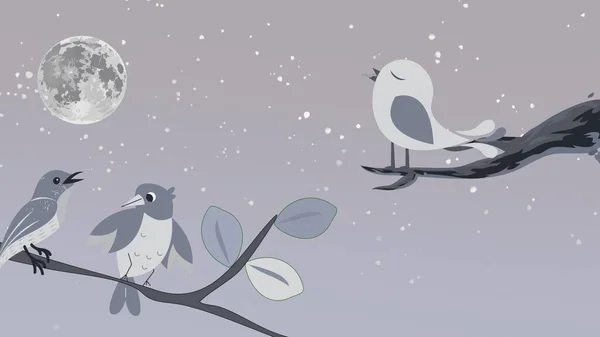Aves Rama Con Fondo Estrellado Del Cielo Nocturno — Foto de Stock