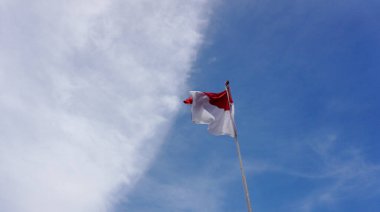 Japonya bayrağı rüzgarda dalgalanıyor.