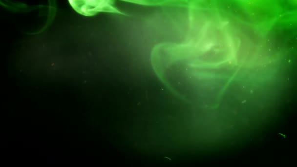 Ein Hypnotisierender Schwarzer Hintergrund Geschmückt Mit Wirbelndem Grünen Rauch Der — Stockvideo