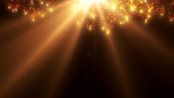 Поразительный Золотой Луч Освещает Темное Пространство Черного Фона Золотой Пылью — стоковое видео