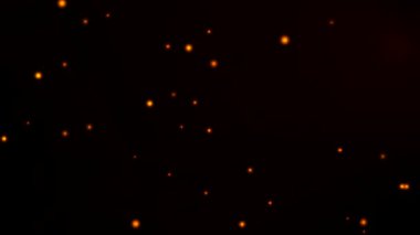 Büyüleyici bir 3 boyutlu animasyon. Sarı ışık kabarcıkları ve parlak çizgiler var. Büyüleyici bir siyah arka planda geçiyor..