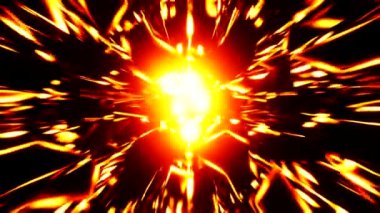 Büyüleyici bir 3 boyutlu animasyon. Sarı ışık kabarcıkları ve parlak çizgiler var. Büyüleyici bir siyah arka planda geçiyor..