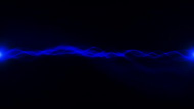 Büyüleyici bir 3 boyutlu animasyon. Mavi ışık kabarcıkları ve parlak çizgiler var. Büyüleyici bir siyah arka planda geçiyor..