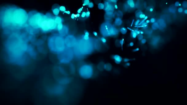 Захоплююча Анімація Бульбашками Синього Світла Яскравими Смугами Встановлена Захоплюючому Чорному — стокове відео