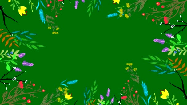 Refrescante Espacio Verde Vacío Rodeado Flores Vibrantes Creando Ambiente Relajante — Vídeo de stock
