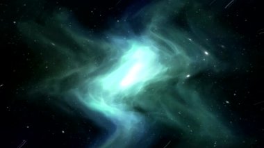 Celadon 'dan çıkan beyaz toz renk derinliği, yavaş çekim, siyah arkaplan uzayı, galaksi.