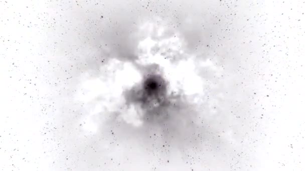 Fehér Háttér Felhők Fekete Por Villogó Hatása Távoli Fekete Por — Stock videók