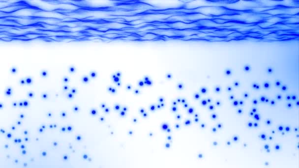 一个蓝色的波浪网和蓝色的圆圈飞向它 爆炸的效果分解成更小的元素 — 图库视频影像