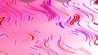 Dalgalı bir hareketle aşağıdan yukarıya hareket eden kıvrımlı renkli ışık çizgileri, pembe arka plan, soyut.