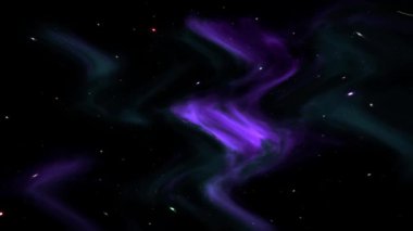 Siyah zemin üzerinde pembe, mor bir duman sallıyor, serbestçe dolaşan toz parçacıkları, beyaz ışık, soyutlama.