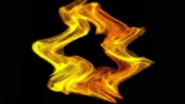 Siyah zemin üzerinde sarı parçacıkların dalgalı damlası, soyut.