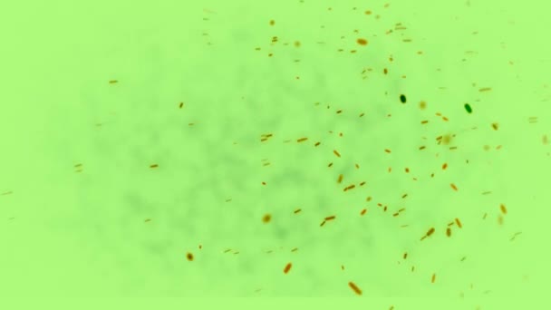 Particules Poussière Foncée Tombantes Ondulées Sur Fond Vert Avec Nuages — Video