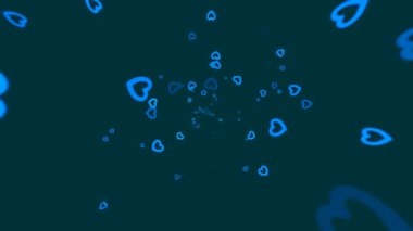 Mavi, koyu arkaplan, büyük bir girdap içinde beliren ve kaybolan kalpler, soyut.