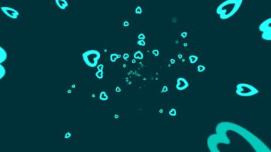 Karanlık celadon arka planı, büyük bir girdapta beliren ve kaybolan kalpler, soyut.