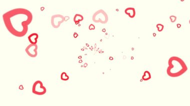 Hafif arkaplan, görünen ve kaybolan kırmızı kalpler büyük bir girdapta, soyut.