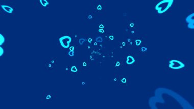 Lacivert arka plan, büyük bir girdapta beliren ve kaybolan kalpler, soyut.