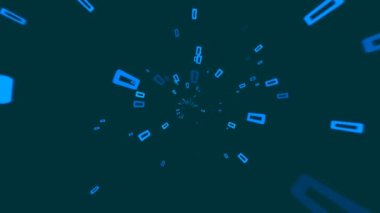 Mavi, koyu arkaplan, büyük girdaplarda görünen ve kaybolan dikdörtgenler, soyut.