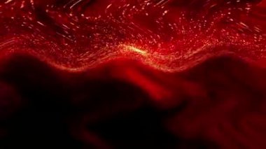 Küçük parçacıklara ayrılan bir ateş hattı oluşturan bir patlama, toz, kırmızı duman, soyutlama.