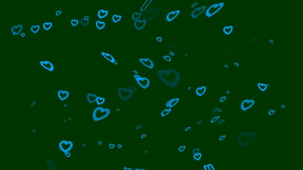 Fond Bleu Vert Foncé Apparaissant Disparaissant Coeurs Sous Forme Onde — Video