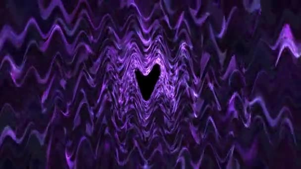 Волнистые Фиолетовые Трехмерные Световые Волны Образующие Форму Сердца Черный Фон — стоковое видео