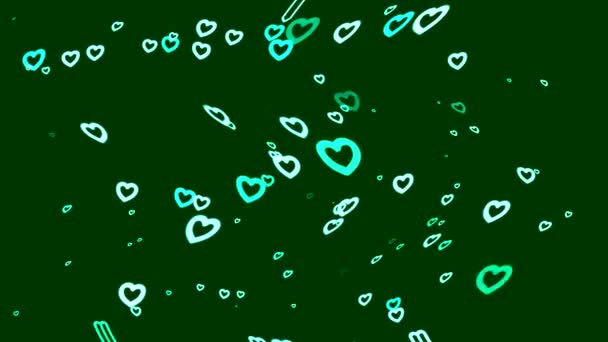 Sötét Celadon Zöld Háttér Megjelenő Eltűnő Szívek Hullám Formában Elvont — Stock videók
