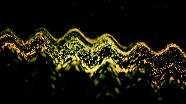 Dışbükey Dalgalı Sarı Altın Işık Toz Parçacıkları Siyah Arkaplan Üzerinde — Stok video
