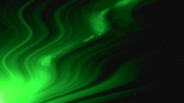 明亮的波浪形绿光从左边射出 背景是黑色的抽象 — 图库视频影像