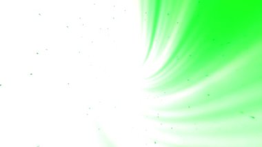 Beyaz bir arkaplan üzerinde sağ taraftan çıkan parlak dalgalı yeşil ışık huzmeleri.