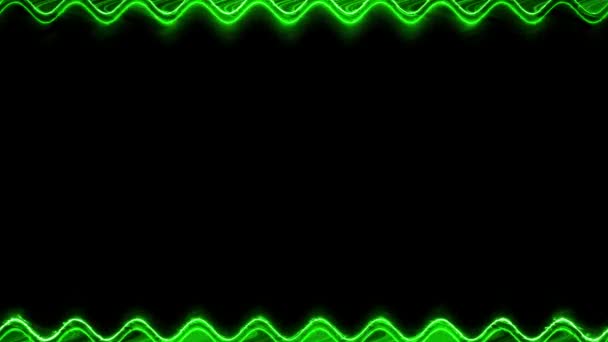 Rectangular Horizontal Wavy Long Glowing Neon Shiny Green Lines Brightening — Stock Video