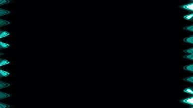 Dikdörtgen dalgalı parlak neon parlak akuamarin uzun çizgiler çerçeve üzerinde hareket eden ışık etkisi siyah arkaplan üzerinde. Ortasında kendi içeriğiniz için bir yer var..