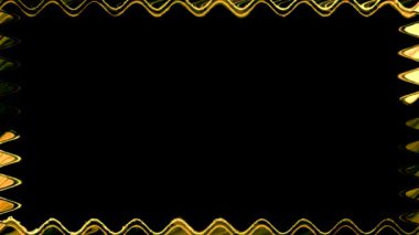 Dikdörtgen yatay kapalı dalgalı çerçeve parlayan neon, parlak turuncu uzun çizgiler çerçeve siyah arkaplan üzerinde hareket eden ışık etkisi. Kendi içeriğiniz için boşluk.