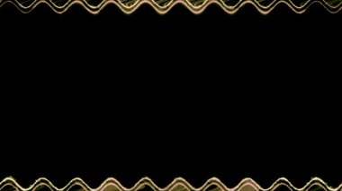 Dikdörtgen yatay dalgalı parlak neon parlak turuncu uzun çizgiler çerçeve üzerinde hareket eden ışık etkisi siyah arkaplanda. Ortasında kendi içeriğiniz için bir yer var..