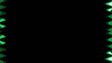 Dikdörtgen dalgalı parlak neon parlak yeşil çizgiler çerçeve üzerinde hareket eden ışık etkisi siyah arkaplan üzerinde. Ortasında kendi içeriğiniz için bir yer var..