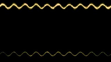 Dikdörtgen yatay dalgalı parlak parlak parlak parlak parlak turuncu çizgili çerçeve siyah arkaplan üzerinde titrek ışık etkisine sahip. Ortasında kendi içeriğiniz için bir yer var..