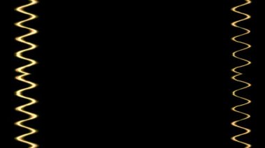 Dikdörtgen dalgalı parlak neon parlak parlak turuncu çizgiler çerçeve üzerinde titrek ışık etkisi olan siyah arkaplan. Ortasında kendi içeriğiniz için bir yer var..