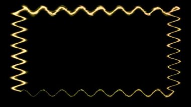 Dikdörtgen yatay dalgalı parlak parlak parlak parlak parlak turuncu çizgili çerçeve siyah arkaplan üzerinde titrek ışık etkisi yapıyor. Ortasında kendi içeriğiniz için bir yer var..
