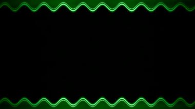 Uzun, dikdörtgen, yatay dalgalı yeşil çizgiler, siyah arkaplanda çizgiler, hareket eden ışık efektli çerçeve. Kendi içeriğiniz için boşluk.
