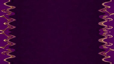 Uzun, dikdörtgen, dikey dalgalanık altın çizgiler, mor arka planda çizgiler, hareket eden ışığın etkisiyle çerçeve. Kendi içeriğiniz için boşluk.