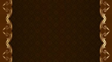 Uzun, dikdörtgen, dikey süslenmiş altın çizgiler, kahverengi arka planda çizgiler, hareket eden ışığın etkisiyle çerçeve. Kendi içeriğiniz için boşluk.