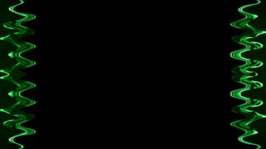 Uzun, dikdörtgen, dikey dalgalanık yeşil çizgiler, siyah arkaplanda çizgiler, hareket eden ışığın etkisiyle çerçeve. Kendi içeriğiniz için boşluk.