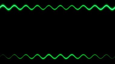 Uzun dikdörtgen yatay dalgalı koyu yeşil neon renkli siyah zemin üzerinde uzun çizgiler hareket ediyor. Kendi içeriğiniz için boşluk.