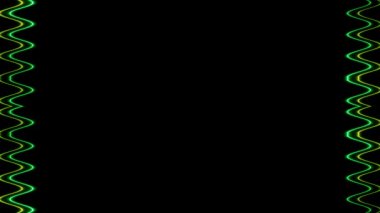 Uzun dikdörtgen dikey dalgalı sarı neon ışıkları siyah arkaplanda uzun çizgiler gösteriyor. Kendi içeriğiniz için boşluk.