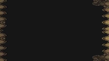 Koyu bir arka planda kahverengi süslemeleri olan dikey, dalgalı bir çerçevenin görünmesi ve büyümesi, küçülmesi ve kaybolması. Kendi içeriğiniz için boşluk.